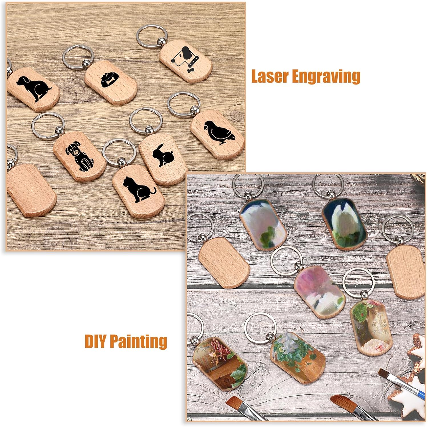 Unfinished wooden key chains